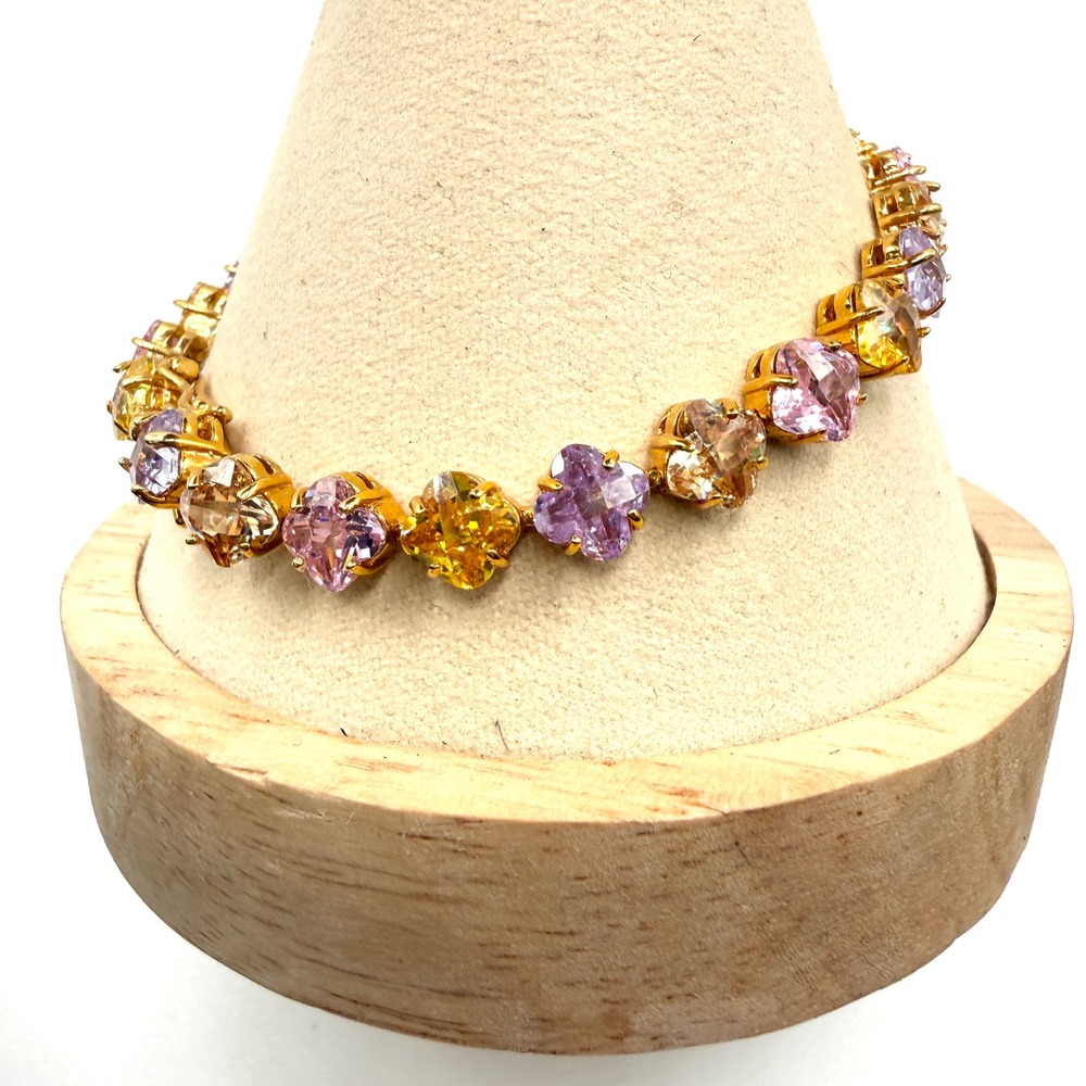 Joan Rivers Bracelet Gold Tone Multi Color Crystal Clover Tennis Link Cocktail